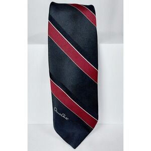 OSCAR DE LA RENTA Silk Tie Mens Black Burgundy Striped Couture Designer 3"x57"